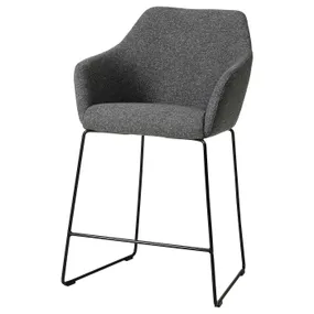 IKEA TOSSBERG ТОССБЕРГ, барний стілець зі спинкою, чорний металл / темно-сірий Gunnared 005.682.38 фото