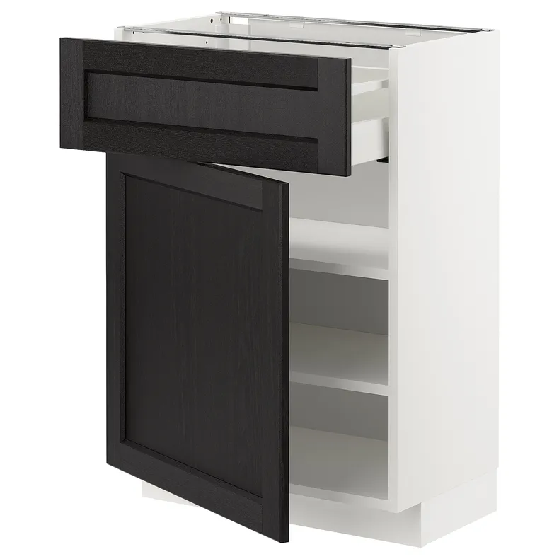 IKEA METOD МЕТОД / MAXIMERA МАКСИМЕРА, напольный шкаф с ящиком / дверцей, белый / Лерхиттан с черными пятнами, 60x37 см 094.609.50 фото №1