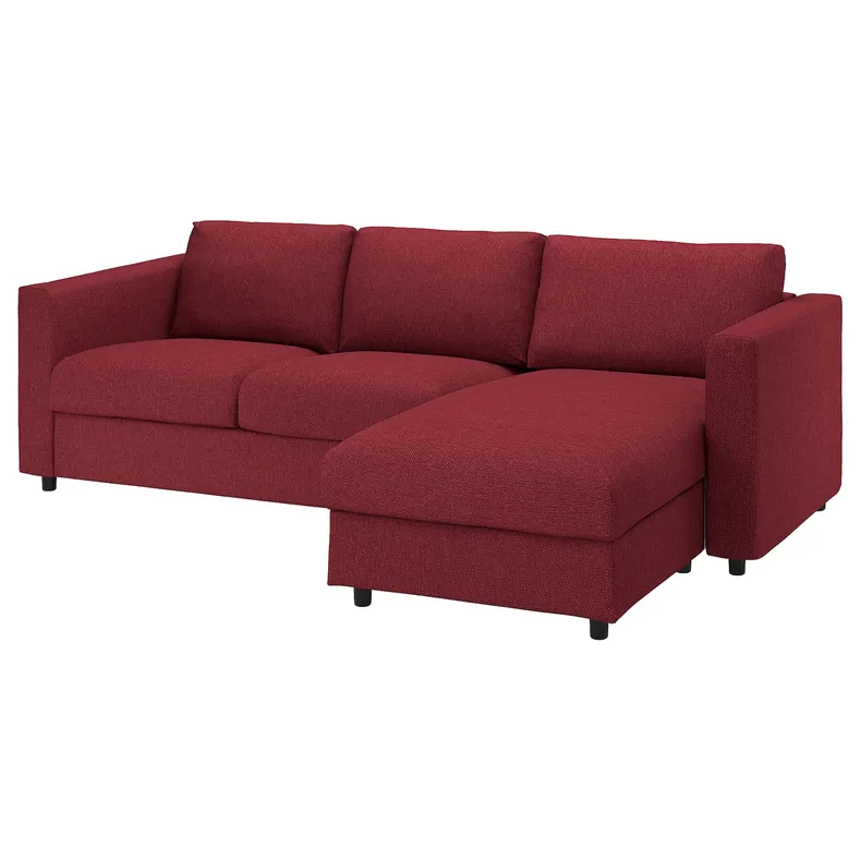 IKEA VIMLE ВІМЛЕ, 3-місний диван, з шезлонгом/Lejde червоний/коричневий 994.343.96 фото №1