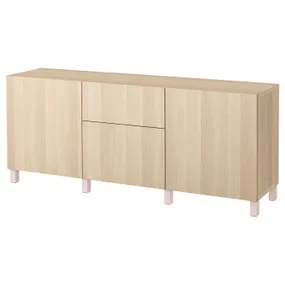 IKEA BESTÅ БЕСТО, модуль для зберігання із шухлядами, дуб білий морений / лапвікен / штуббарп рожевий, 180x42x74 см 494.259.26 фото