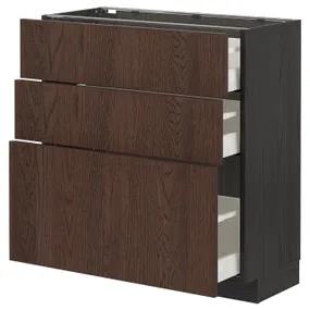 IKEA METOD МЕТОД / MAXIMERA МАКСИМЕРА, напольный шкаф с 3 ящиками, черный / синарп коричневый, 80x37 см 294.057.74 фото