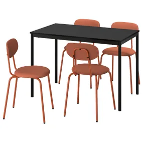IKEA SANDSBERG САНДСБЕРГ / ÖSTANÖ ЭСТАНЁ, стол и 4 стула, черный черный/Реммарн красно-коричневый, 110 см 795.694.85 фото