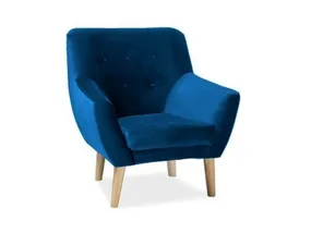 Крісло м'яке оксамитове SIGNAL NORDIC 1 Velvet, Bluvel 86 - темно-синій / бук фото
