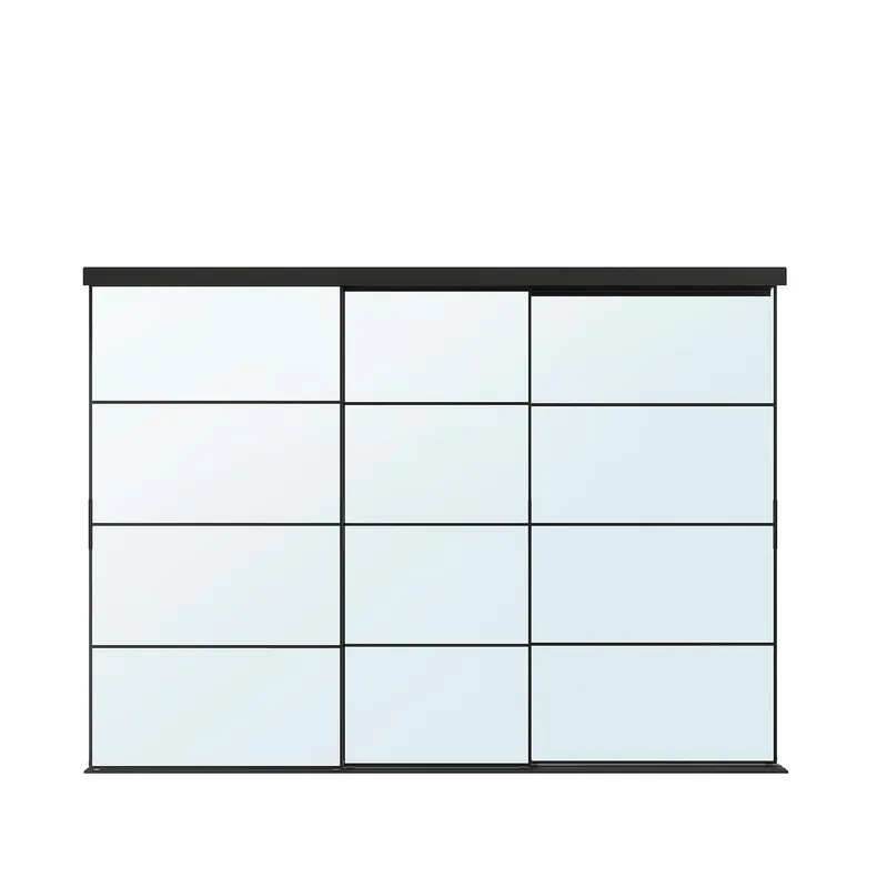 IKEA SKYTTA СКЮТТА / AULI АУЛІ, комбінація розсувних дверцят, чорний/дзеркальний, 276x205 см 295.758.51 фото №1