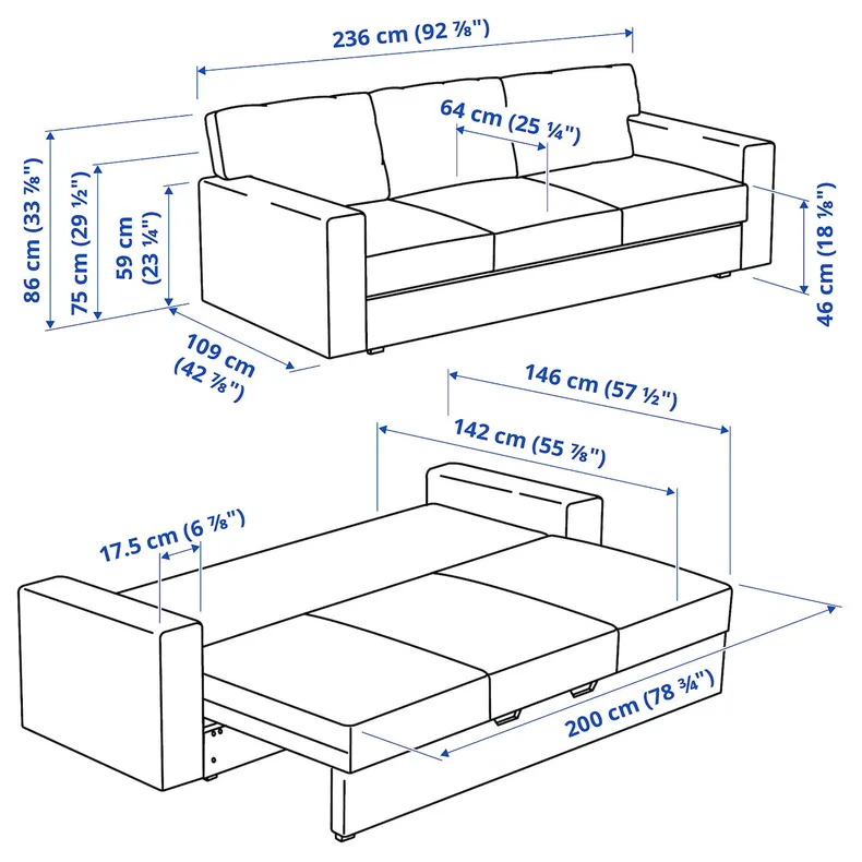 IKEA BÅRSLÖV БОРСЛЕВ, 3-місний диван-ліжко, ТІББЛЕБЮ бежевий / сірий 805.415.89 фото №7