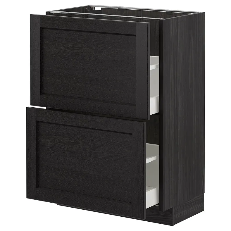 IKEA METOD МЕТОД, напольный шкаф с 2 ящиками, черный / Лерхиттан с черными пятнами, 60x37 см 192.602.29 фото №1