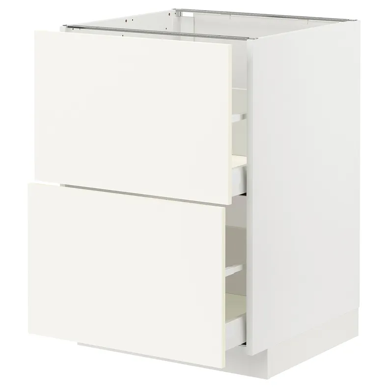 IKEA METOD МЕТОД / MAXIMERA МАКСИМЕРА, напольный шкаф 2фасада / 2выс ящика, белый / Вальстена белый, 60x60 см 495.071.68 фото №1