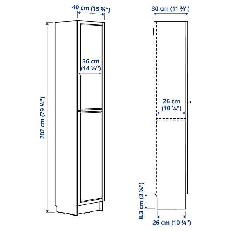 IKEA BILLY БІЛЛІ / OXBERG ОКСБЕРГ, книжкова шафа з дверцятами, чорна імітація дуб, 40x30x202 см 795.631.34 фото №5