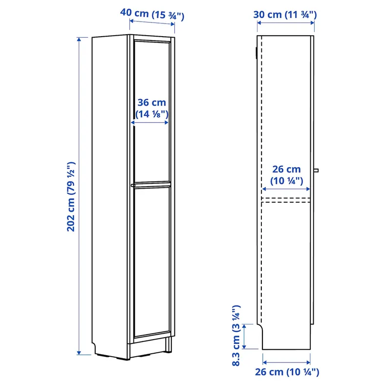 IKEA BILLY БИЛЛИ / OXBERG ОКСБЕРГ, стеллаж с дверьми, черная имитация дуб, 40x30x202 см 795.631.34 фото №5