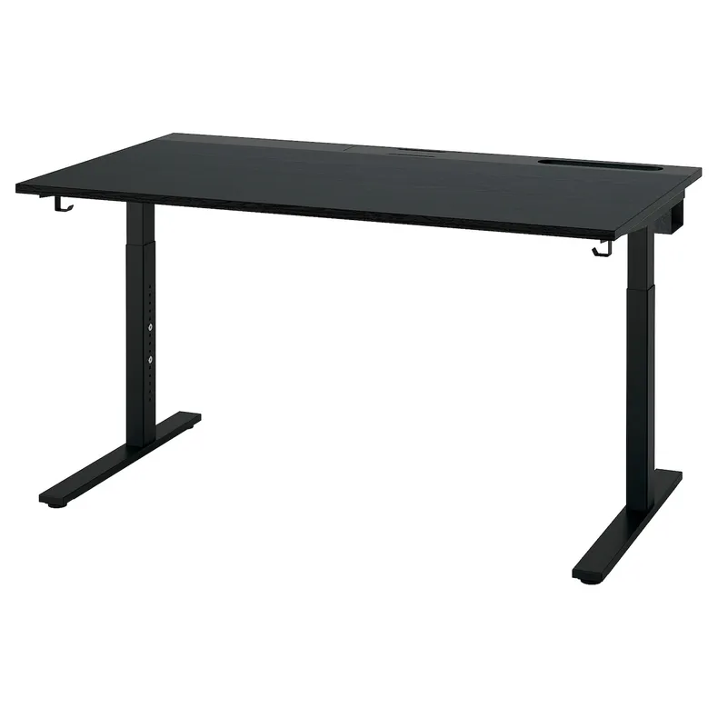 IKEA MITTZON МИТТЗОН, письменный стол, Шпон ясеня, окрашенный в черный / черный цвет, 140x80 см 895.281.21 фото №1