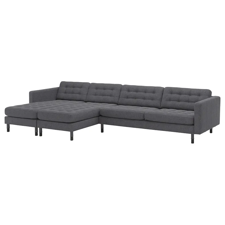 IKEA LANDSKRONA ЛАНДСКРУНА, 5-местный диван с козеткой, Окрашенный в темно-серый / деревянный / черный цвет 794.442.21 фото №1