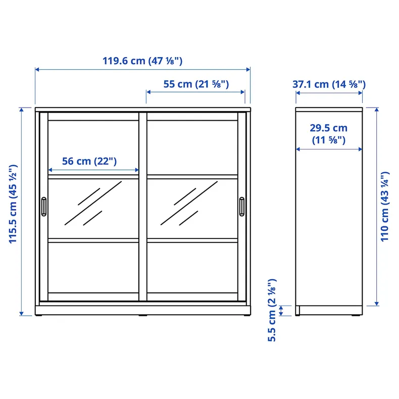 IKEA TONSTAD ТОНСТАД, шафа з розсувними скляними дверцят, вершки, 120x37x116 см 204.888.96 фото №6