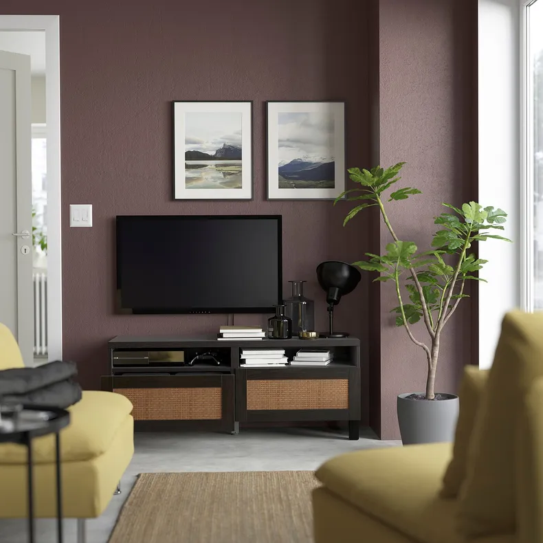 IKEA BESTÅ БЕСТО, тумба для телевізора з шухлядами, чорно-коричневий / Studsviken / Stubbarp темно-коричневий, 120x42x48 см 194.200.20 фото №2