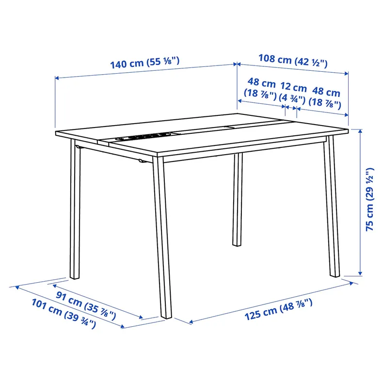 IKEA MITTZON МІТТЗОН, стіл для конференцій, шпон ясена, тонований чорним / чорним, 140x108x75 см 195.333.95 фото №7