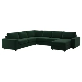 IKEA VIMLE ВІМЛЕ, кутовий диван, 5-місний з кушеткою, з широкими підлокітниками/Djuparp темно-зелений 694.367.83 фото