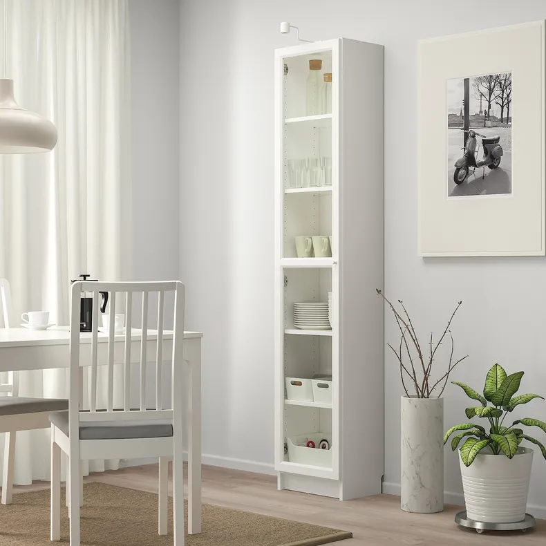 IKEA BILLY БІЛЛІ / OXBERG ОКСБЕРГ, книжкова шафа зі скляними дверцятам, білий/скло, 40x30x202 см 392.873.98 фото №2