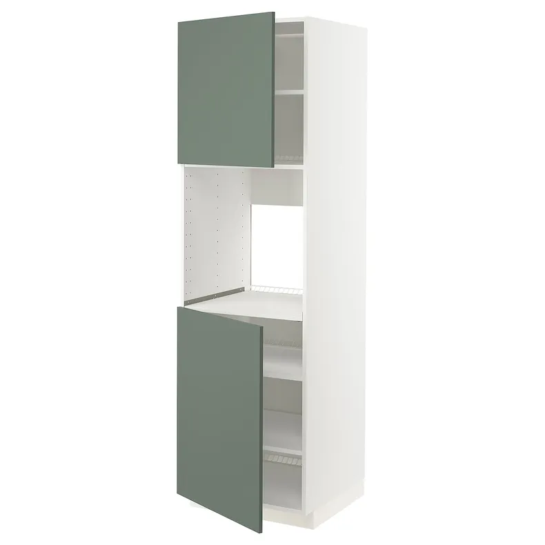 IKEA METOD МЕТОД, висока шафа для дух, 2 дверцят / пол, білий / БОДАРП сіро-зелений, 60x60x200 см 794.652.23 фото №1