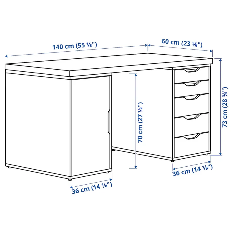 IKEA LAGKAPTEN ЛАГКАПТЕН / ALEX АЛЕКС, письмовий стіл, Чорний/коричневий/білий, 140x60 см 295.215.56 фото №6