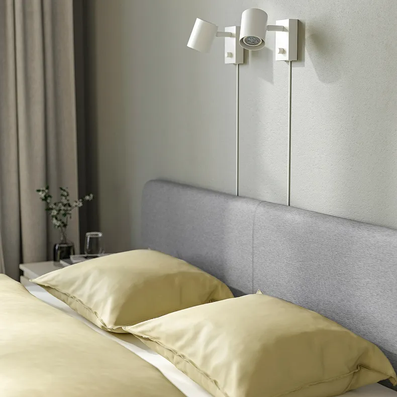 IKEA SLATTUM СЛАТТУМ, каркас кровати с обивкой, Книса светло-серая, 160x200 см 604.463.76 фото №5