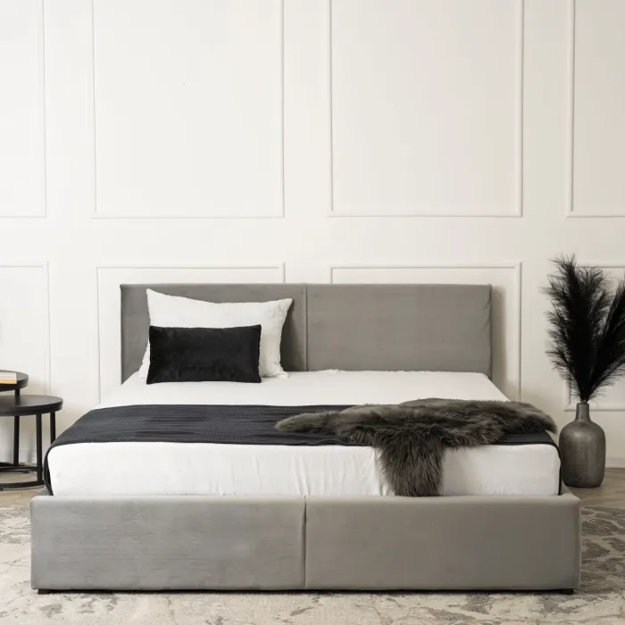 Кровать двуспальная бархатная MEBEL ELITE MONICA Velvet, 160x200, Серый фото №5