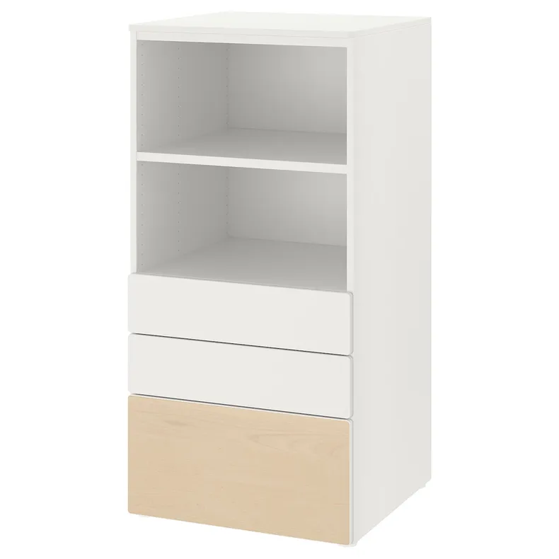 IKEA SMÅSTAD СМОСТАД / PLATSA ПЛАТСА, книжкова шафа, білий береза / з 3 шухлядами, 60x57x123 см 293.879.87 фото №1