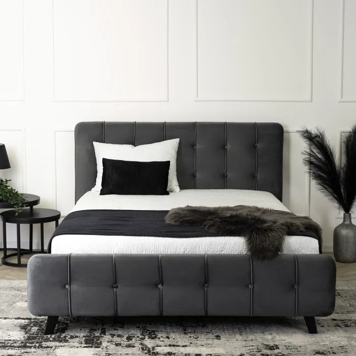 Ліжко двоспальне оксамитове MEBEL ELITE LINO Velvet, 140x200 см, Темно-сірий фото №8