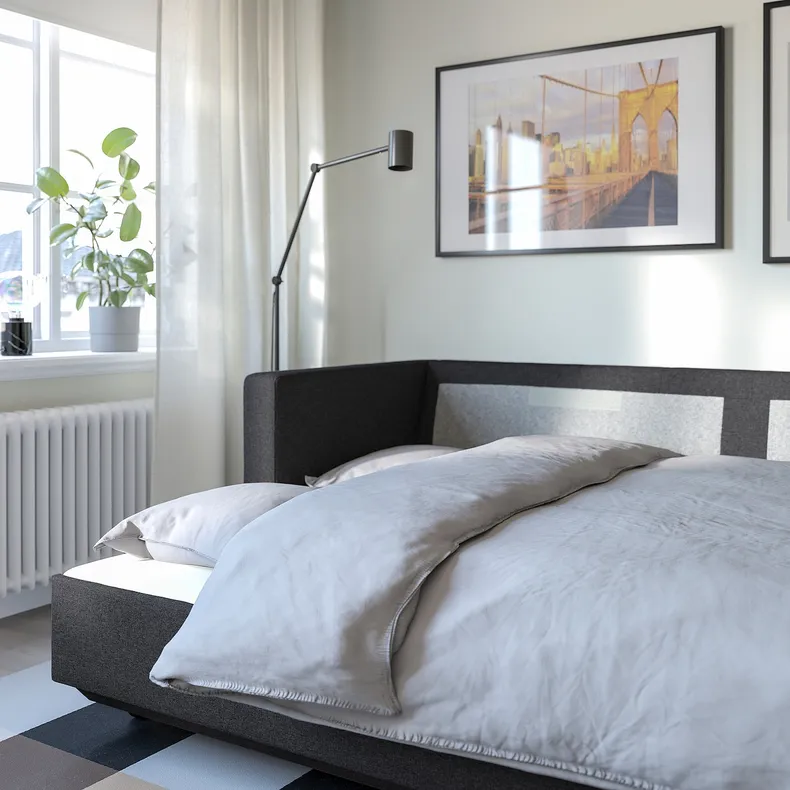IKEA LANDSKRONA ЛАНДСКРУНА, 3-місний диван-ліжко, ГУННАРЕД темно-сірий / під дерево 394.912.76 фото №4