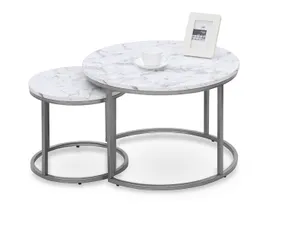 Комплект 2 журнальных столиков HALMAR PAOLA, мрамор / серебро фото