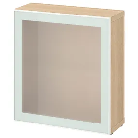 IKEA BESTÅ БЕСТО, стеллаж со стеклянн дверью, имитация дуба, окрашенного в белый цвет Стекловик / белый / светло-зеленый матовое стекло, 60x22x64 см 194.904.71 фото