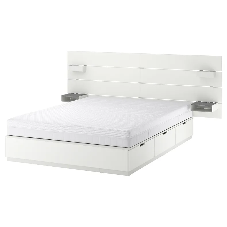 IKEA NORDLI НОРДЛИ, кровать с отд д / хранения и матрасом, с подголовником белый / Екрехамн жесткий, 140x200 см 495.396.21 фото №1