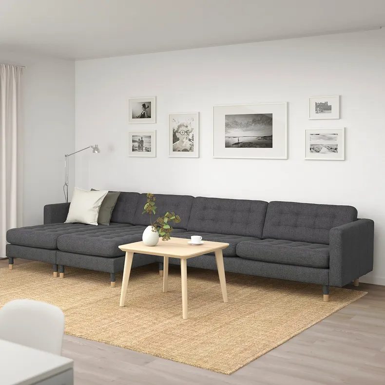 IKEA LANDSKRONA ЛАНДСКРУНА, 5-местный диван, с шезлонгом / Gunnared темно-серый / дерево 492.699.83 фото №2