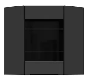 BRW Кутова кухонна шафа Sole L6 60 см з вітриною права чорна матова, чорний/чорний матовий FM_GNWU_60/72_PV-CA/CAM фото