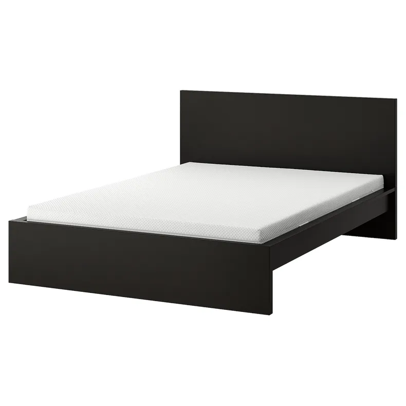 IKEA MALM МАЛЬМ, каркас ліжка з матрацом, чорний / коричневий / бигдаль середньої твердості, 160x200 см 595.444.67 фото №1