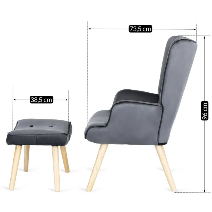Крісло м'яке оксамитове з підставкою для ніг MEBEL ELITE LOZANO Velvet, Сірий фото №15