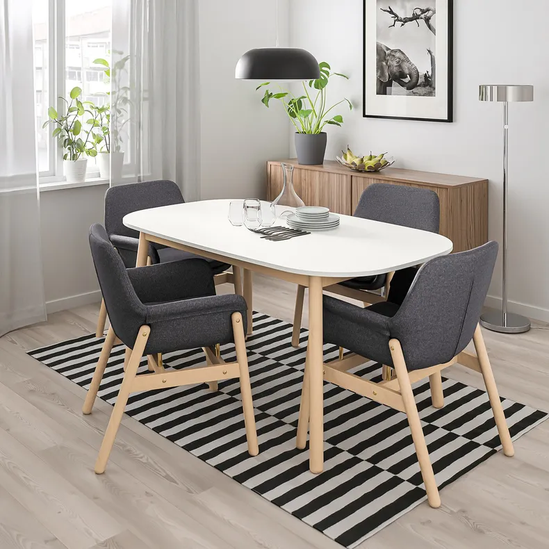 IKEA VEDBO ВЕДБУ / VEDBO ВЕДБУ, стіл+4 стільці, білий/береза, 160x95 см 093.068.93 фото №2