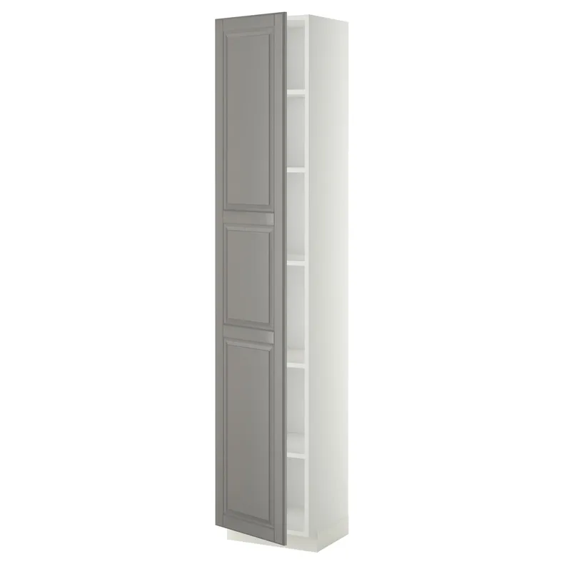 IKEA METOD МЕТОД, висока шафа із полицями, білий / сірий Бодбін, 40x37x200 см 694.556.39 фото №1