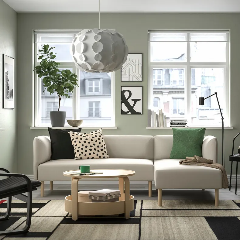 IKEA LILLEHEM ЛІЛЛЕХЕМ, 3-м модульний диван з кушеткою, ВІССЛЕ/бежевий деревина 495.682.94 фото №2
