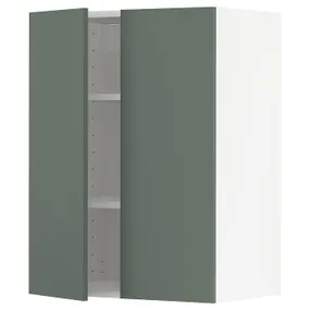 IKEA METOD МЕТОД, навісна шафа з полицями / 2 дверцят, білий / БОДАРП сіро-зелений, 60x80 см 594.623.29 фото