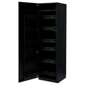 IKEA METOD МЕТОД, шафа висока з вис секц д/харч прод, чорний / Лерхіттан, пофарбований у чорний колір, 60x60x200 см 694.721.20 фото