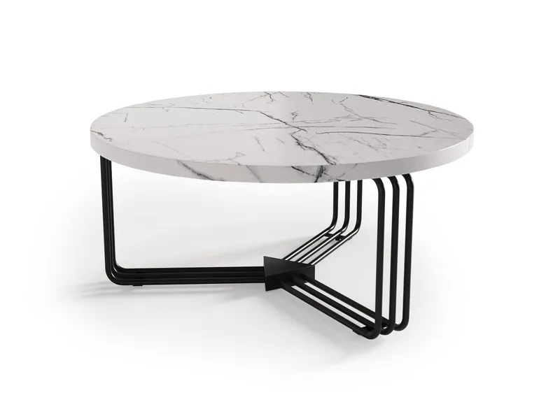 Журнальный стол круглый HALMAR ANTICA, 80x80 см, столешница - белый мрамор, каркас - черный фото №5