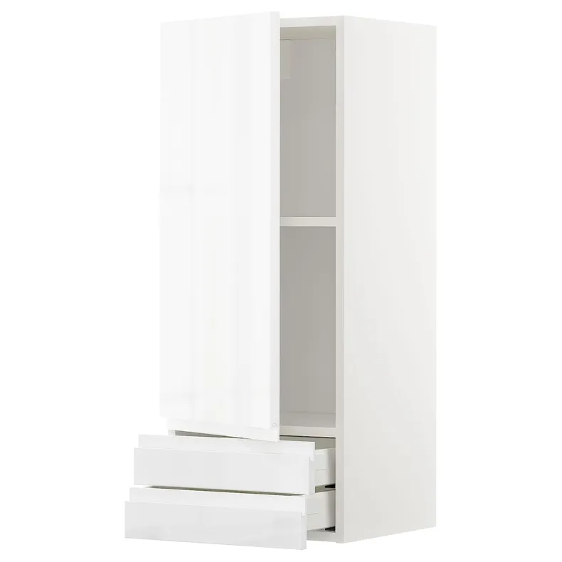 IKEA METOD МЕТОД / MAXIMERA МАКСІМЕРА, навісна шафа, дверцята / 2 шухляди, білий / ВОКСТОРП глянцевий / білий, 40x100 см 894.697.15 фото №1