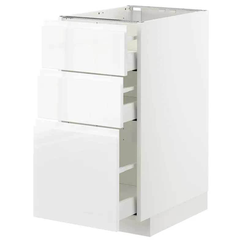 IKEA METOD МЕТОД / MAXIMERA МАКСИМЕРА, напольный шкаф с 3 ящиками, белый / Воксторп глянцевый / белый, 40x60 см 592.550.18 фото №1
