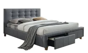 Ліжко двоспальне SIGNAL АСКОТ, сірий, 160x200 см, тканина / дуб фото