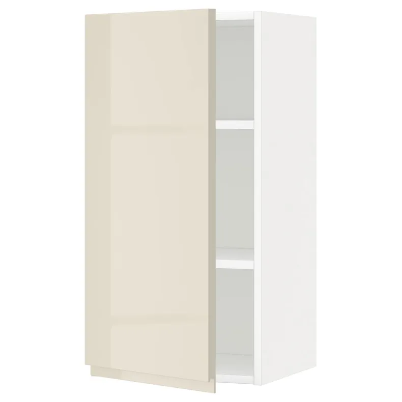 IKEA METOD МЕТОД, шафа навісна із полицями, білий / Voxtorp високий глянець світло-бежевий, 40x80 см 094.691.25 фото №1