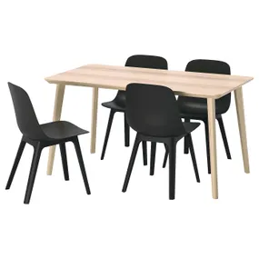 IKEA LISABO ЛІСАБО / ODGER ОДГЕР, стіл+4 стільці, шпон ясена / антрацит, 140x78 см 593.050.42 фото