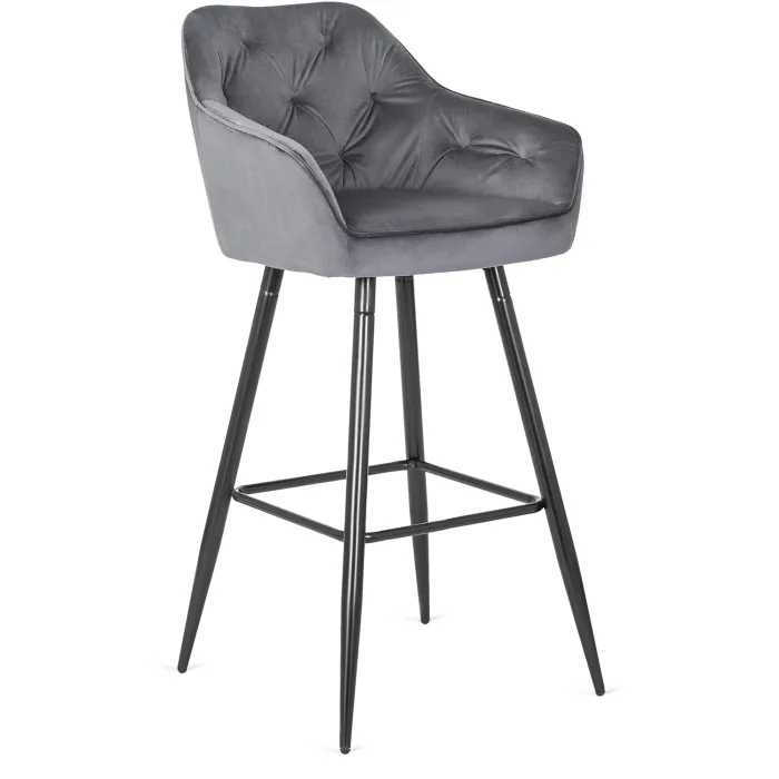 Барный стул бархатный MEBEL ELITE SALEM Velvet, серый / черный фото №1