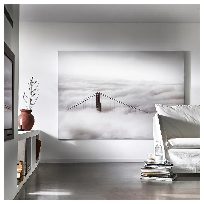 IKEA BJÖRKSTA БЬЙОРКСТА, картина з рамкою, міст і хмари / чорний, 200х140 см 195.089.37 фото №3