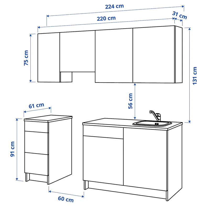 IKEA KNOXHULT КНОКСХУЛЬТ, кухня, білий, 220x61x220 см 891.804.65 фото №12