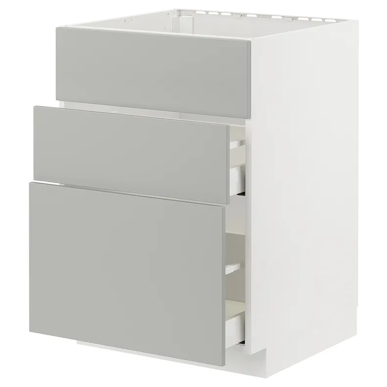 IKEA METOD МЕТОД / MAXIMERA МАКСІМЕРА, підлог шафа д / плит / вб витяжк з шухл, білий / Хавсторп світло-сірий, 60x60 см 995.383.51 фото №1