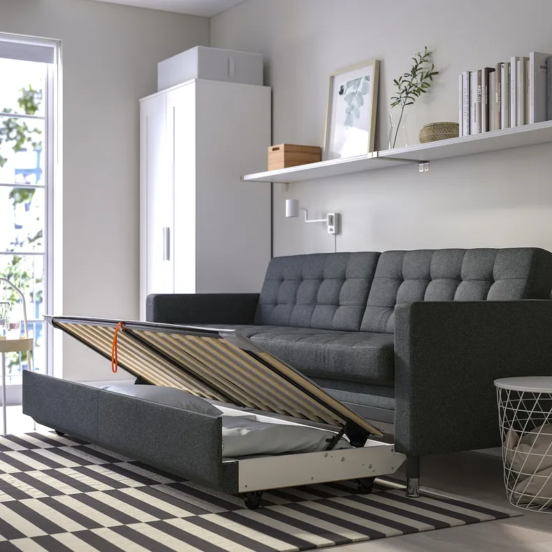 IKEA LANDSKRONA ЛАНДСКРУНА, 3-місний диван-ліжко, ГУННАРЕД темно-сірий / металевий 094.912.73 фото №4